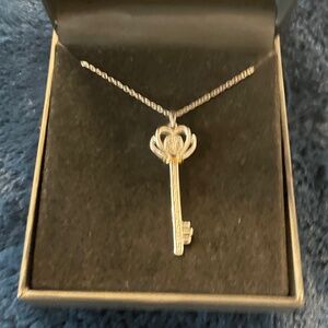Key Pendant Necklace in Sterling Silver and 10k Gold